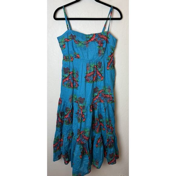 NWT J.Crew Tiered Maxi Ultramarine Red Lobster Print Cotton Sun Dress 8 Petite - Picture 1 of 5